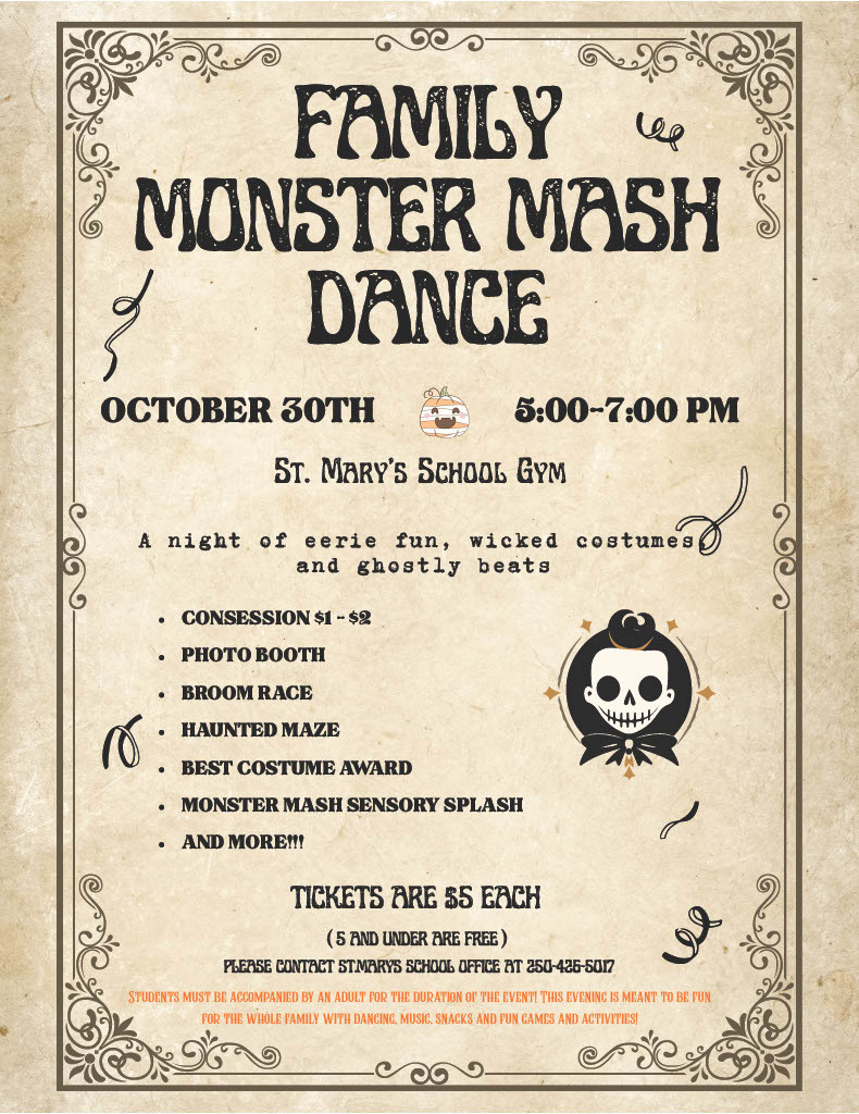 Monster Mash at St. Mary's. Thursday October 30th, 5 PM to 7 PM.
