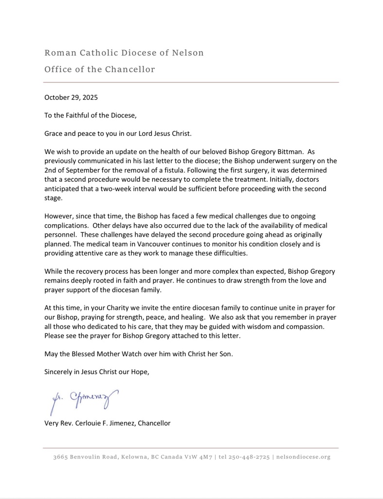 Bishop Gregory Update