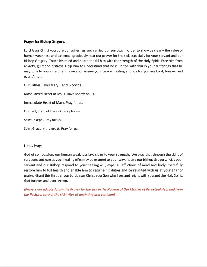 Bishop Gregory Update
