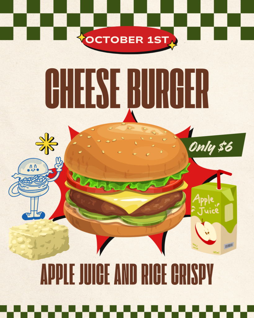 Hot lunch next week Wednesday, October 1st will be a burger with a juice box and rice crispy. 