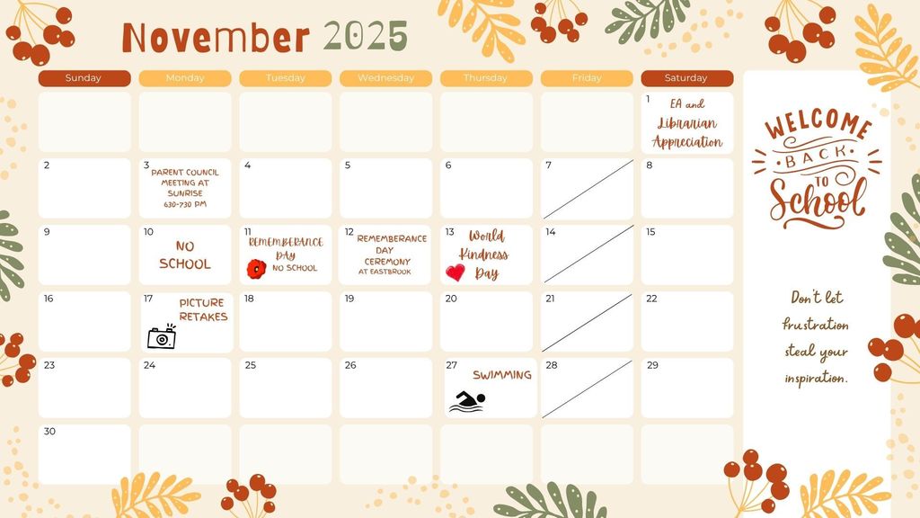 November Calendar containing events and reminders for the month.