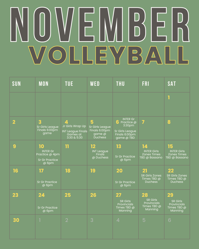 Eagles Volleyball Schedule for November.
