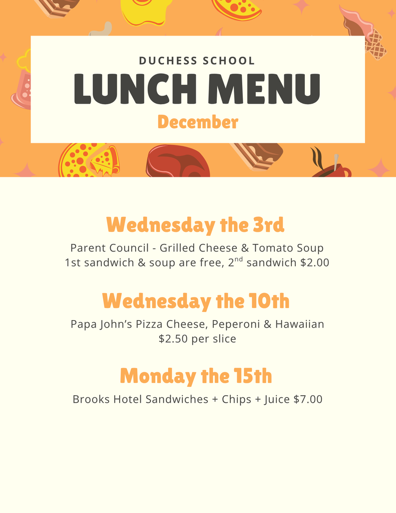 December Hot Luch Menu
