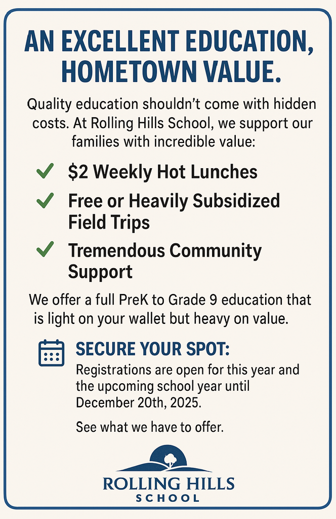 Ad ad describing the incredible value of Rolling Hills School