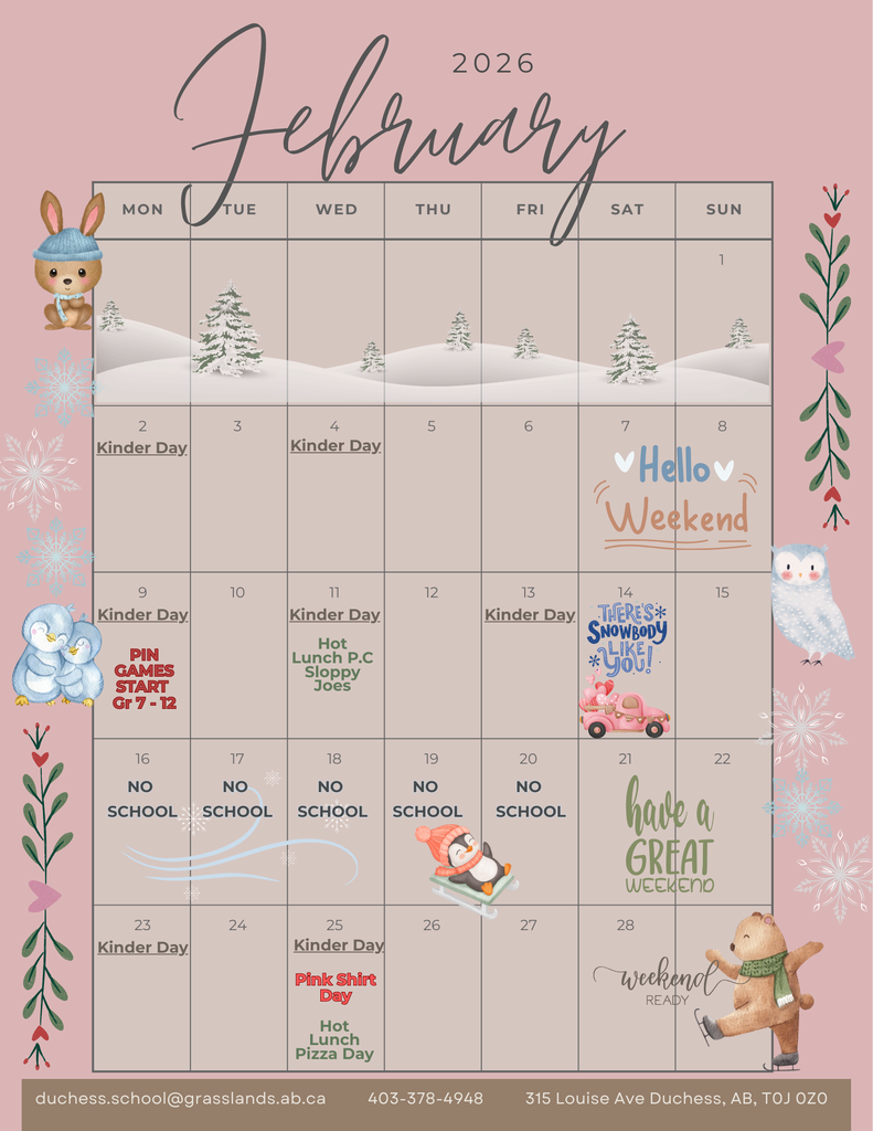 Updated February calendar. 