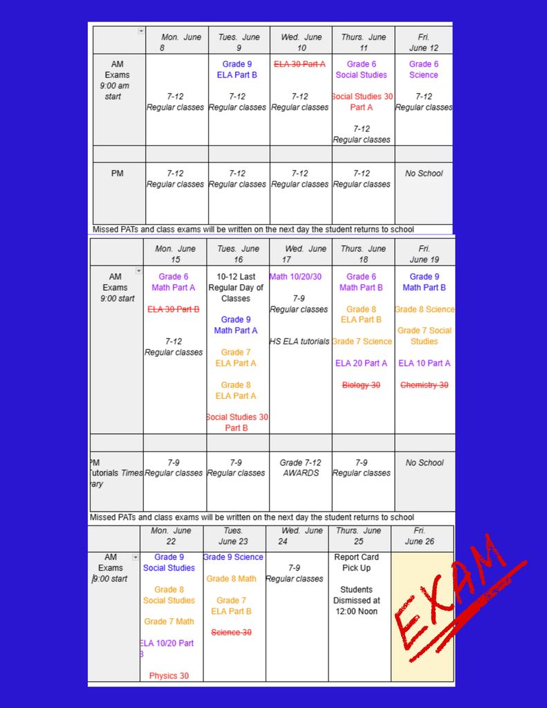Exam Schedule