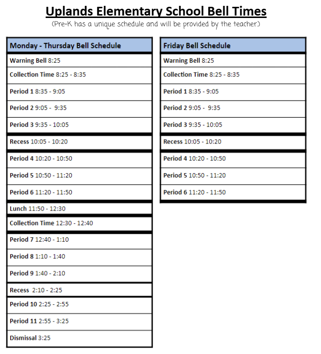 Uplands Bell Times