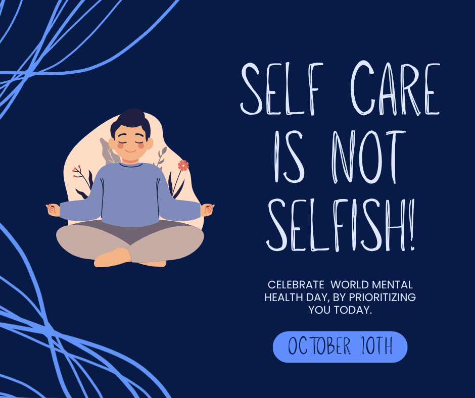 An illustration of a person meditating against a dark blue background
