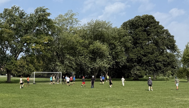 students playing soccer