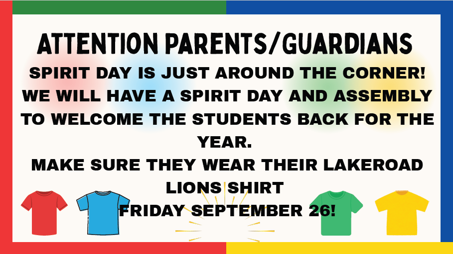 spirit day - red, blue, green and yellow shirts