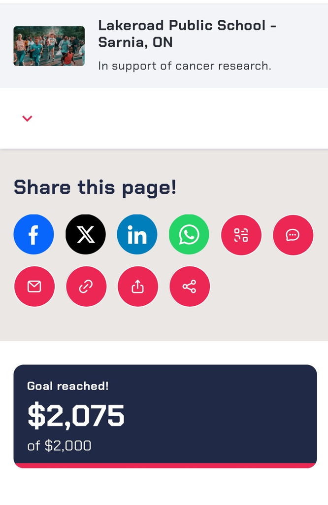 fundraising status for Terry fox run $2075