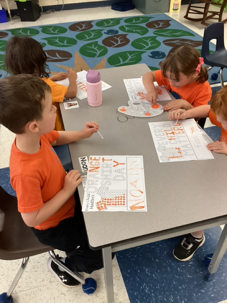 students working on dot art 