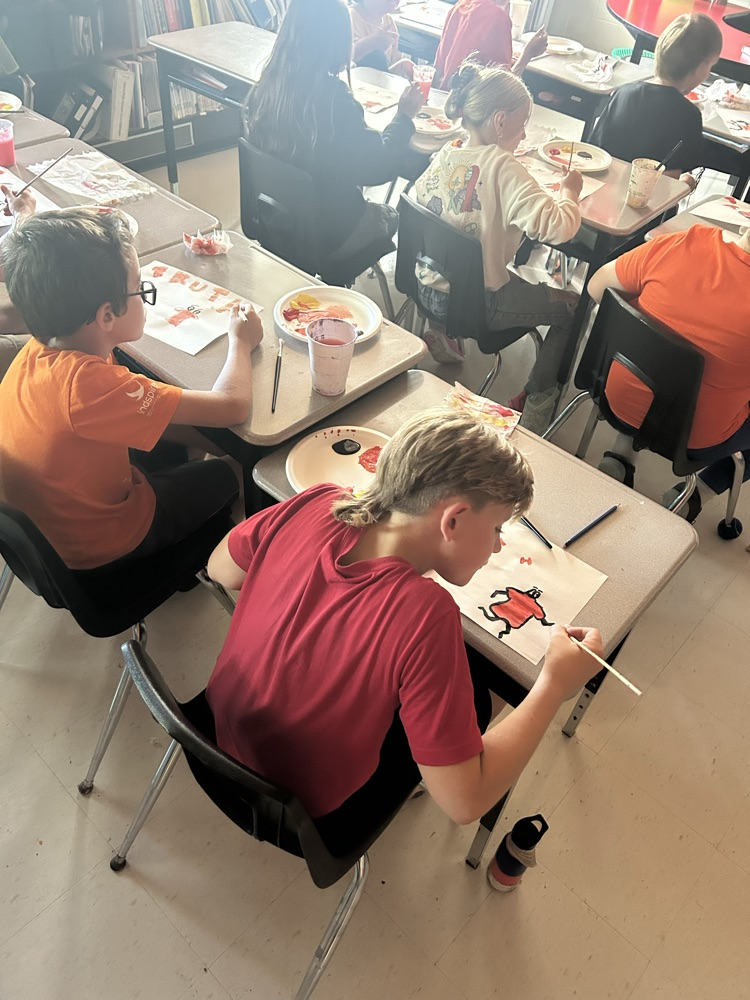 Mrs. Stanford’s Grade 5/6 class participated in a live painting opportunity with Moses Lundham, who lead students through creating their own artwork for the National Day for Truth and Reconciliation  