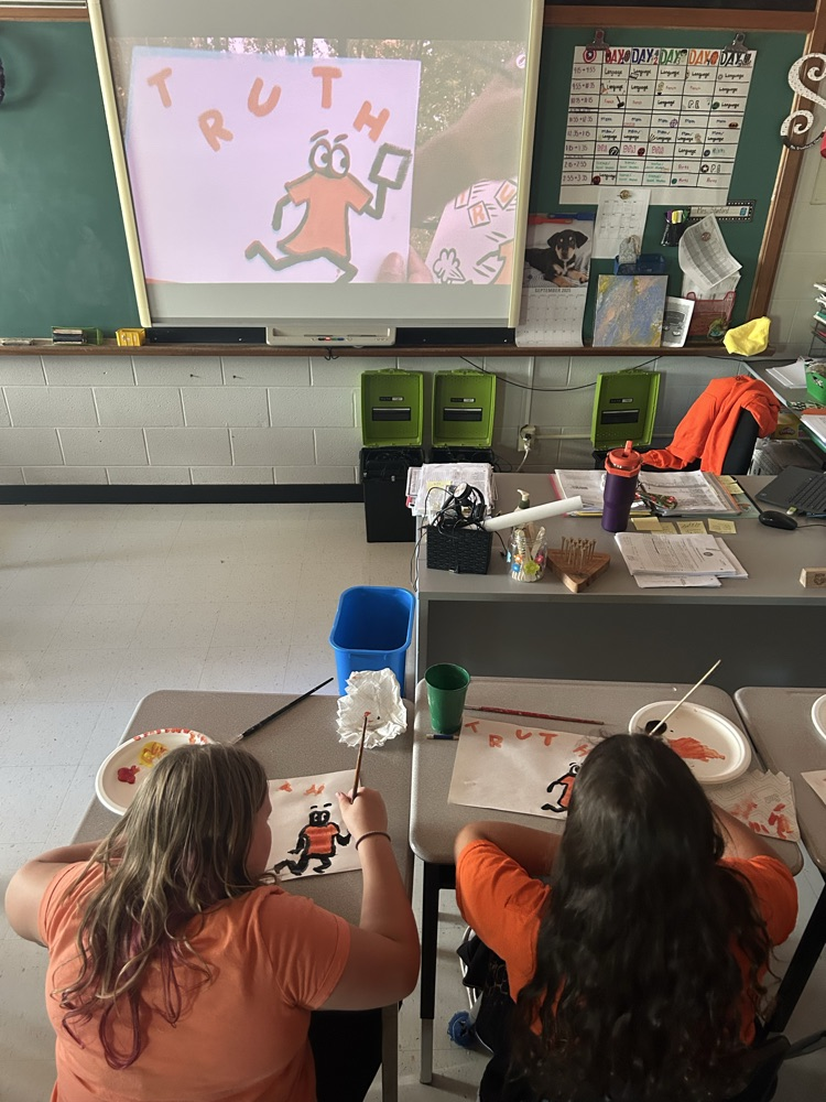Grade 5/6 students painting 