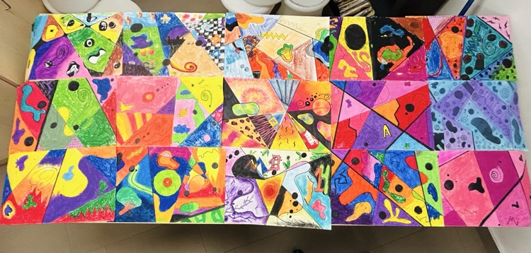 In Ms. Broadbent's grade nine visual arts class, students explored abstract art and composition, culminating in the creation of these vibrant oil pastel masterpieces.