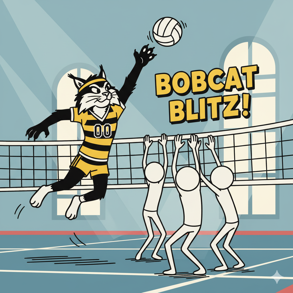 cartoon bobcat playing volleyball
