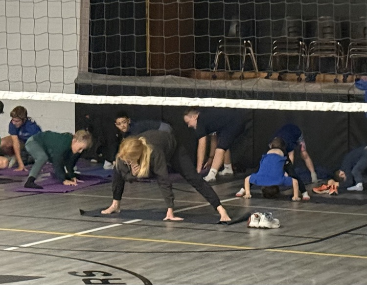yoga in the gym with students