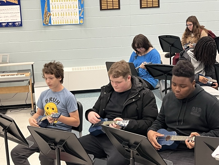 students playing ukuleles