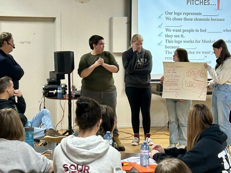 WDSS SHSM Arts and Culture students participated in a Sector-Partnered Experience today, creating new hoodie logos for Muskoka Woods Student Camps. The design session was led by two-time Juno Award-winning artist, Nick Adam from "Splash'N Boots."