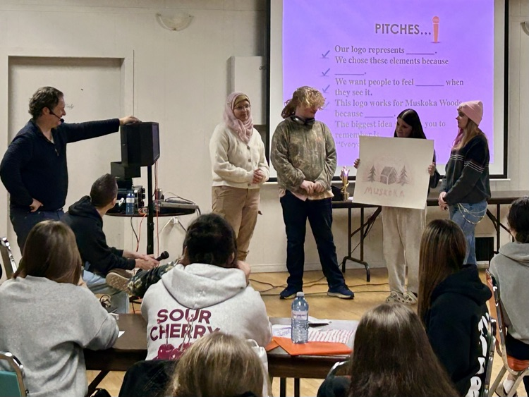 WDSS SHSM Arts and Culture students participated in a Sector-Partnered Experience today, creating new hoodie logos for Muskoka Woods Student Camps. The design session was led by two-time Juno Award-winning artist, Nick Adam from "Splash'N Boots."