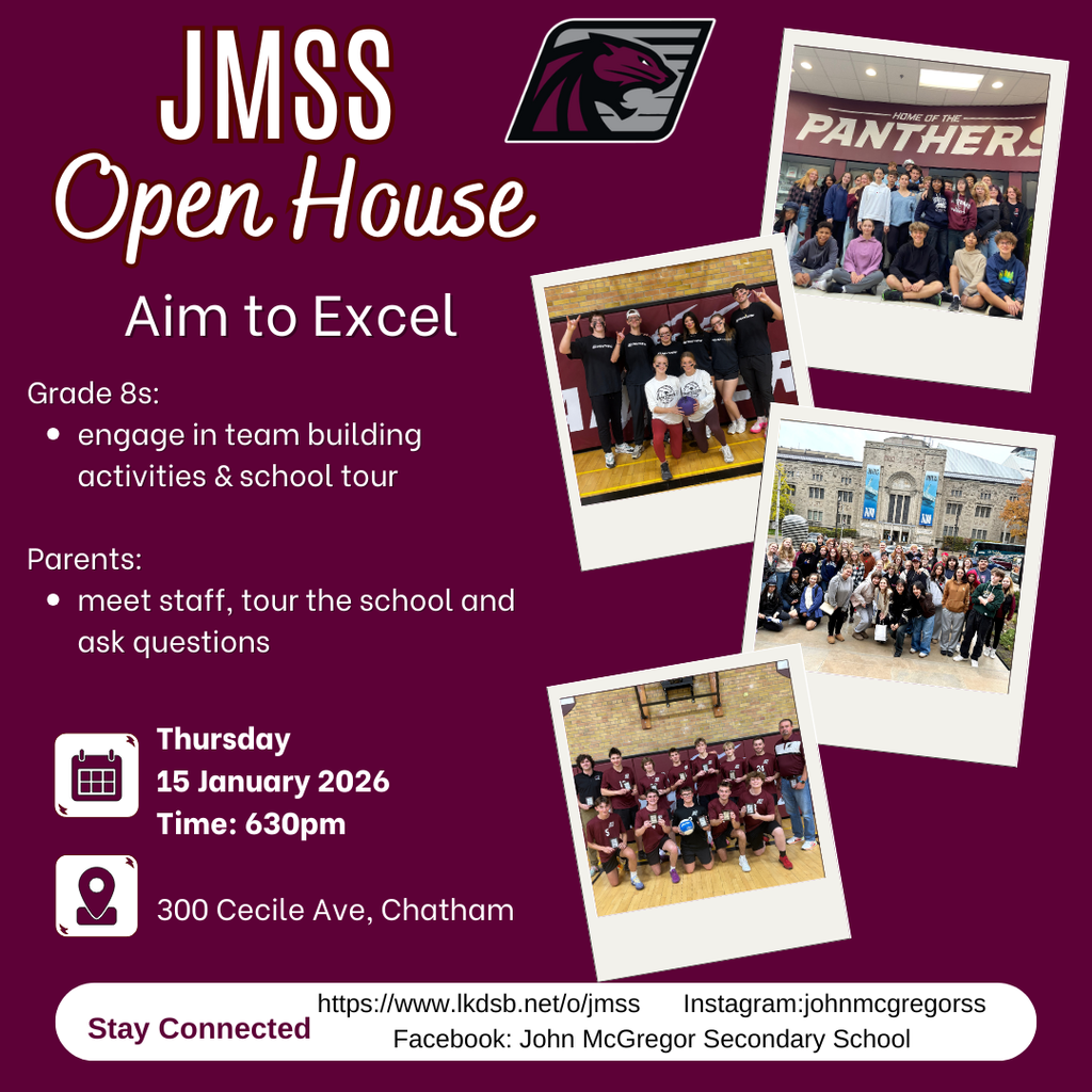 Poster containing a variety of pictures from local high school advertising upcoming open house on Jan 15