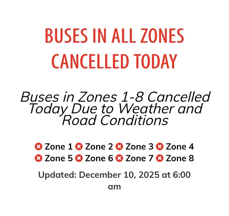 poster announcing bus cancellations for December 10