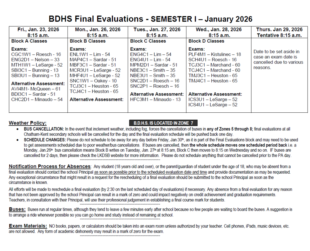 Final Evaluation Schedule