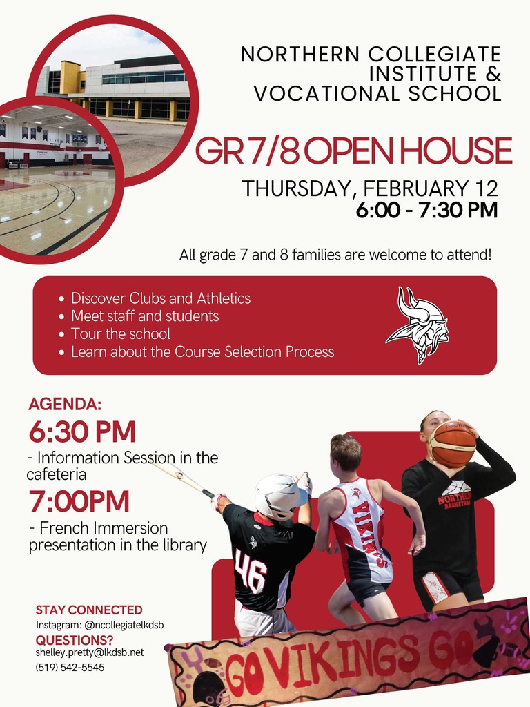 Update, New Time, NCVIS, Northern, Grade 8-9 Transition, Open House, Intermediate