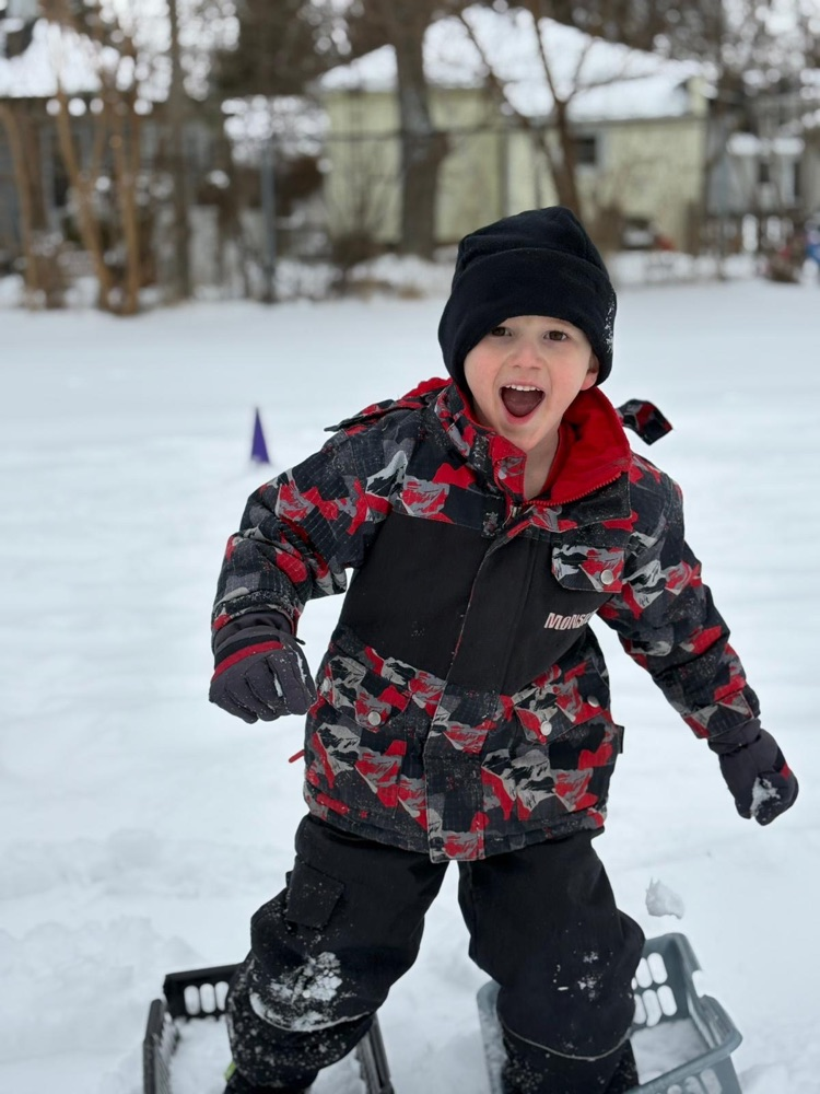 Child pretending to snowshoe
