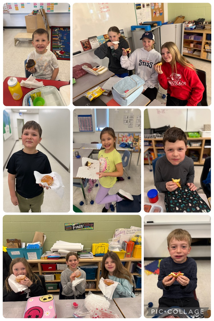 collage of elementary students enjoying their Paczki from Lakeside Bakery