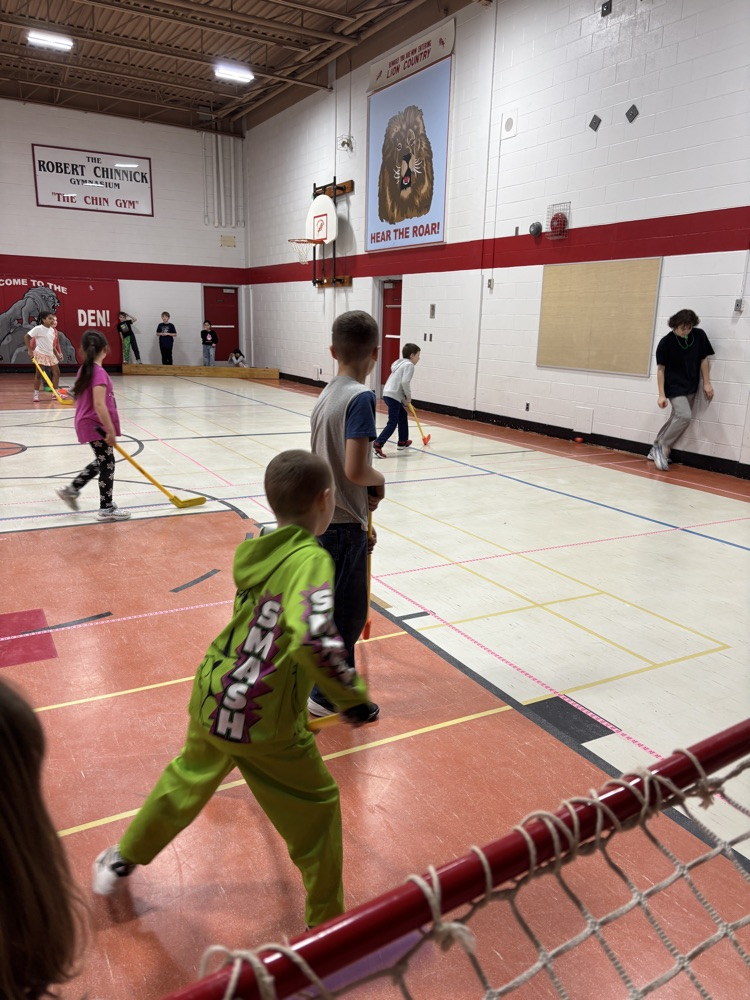 People playing floor hockey