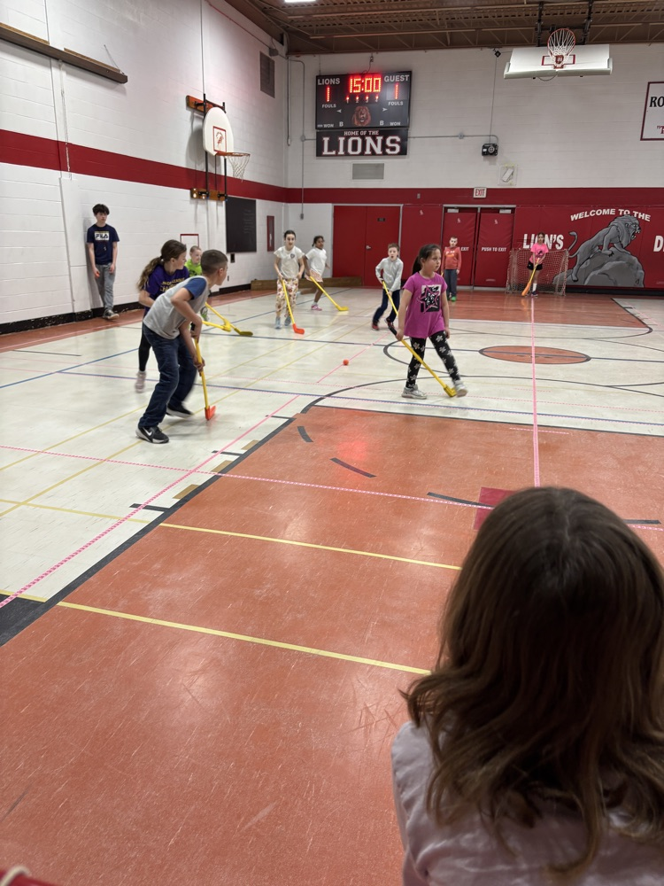 People playing floor hockey