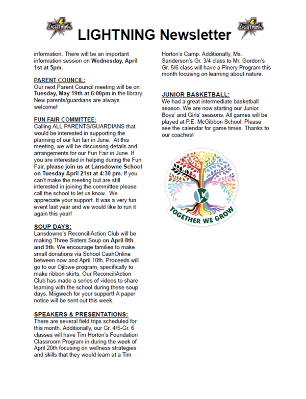 April Newsletter and Calendar