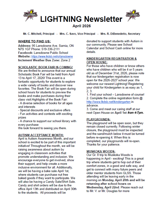 April Newsletter and Calendar