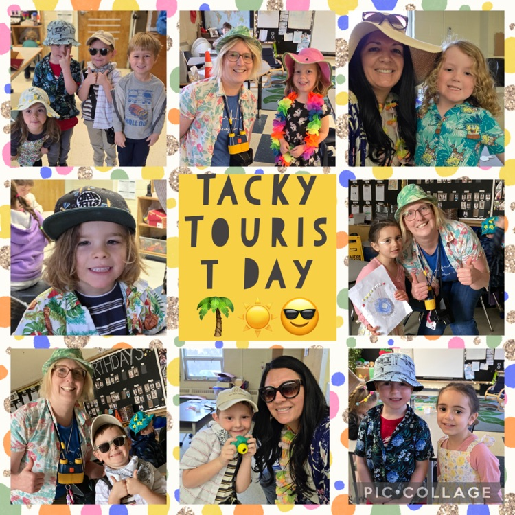 collage of kids and adults dressed in tacky tourist clothing
