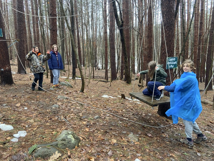 Students on low rope