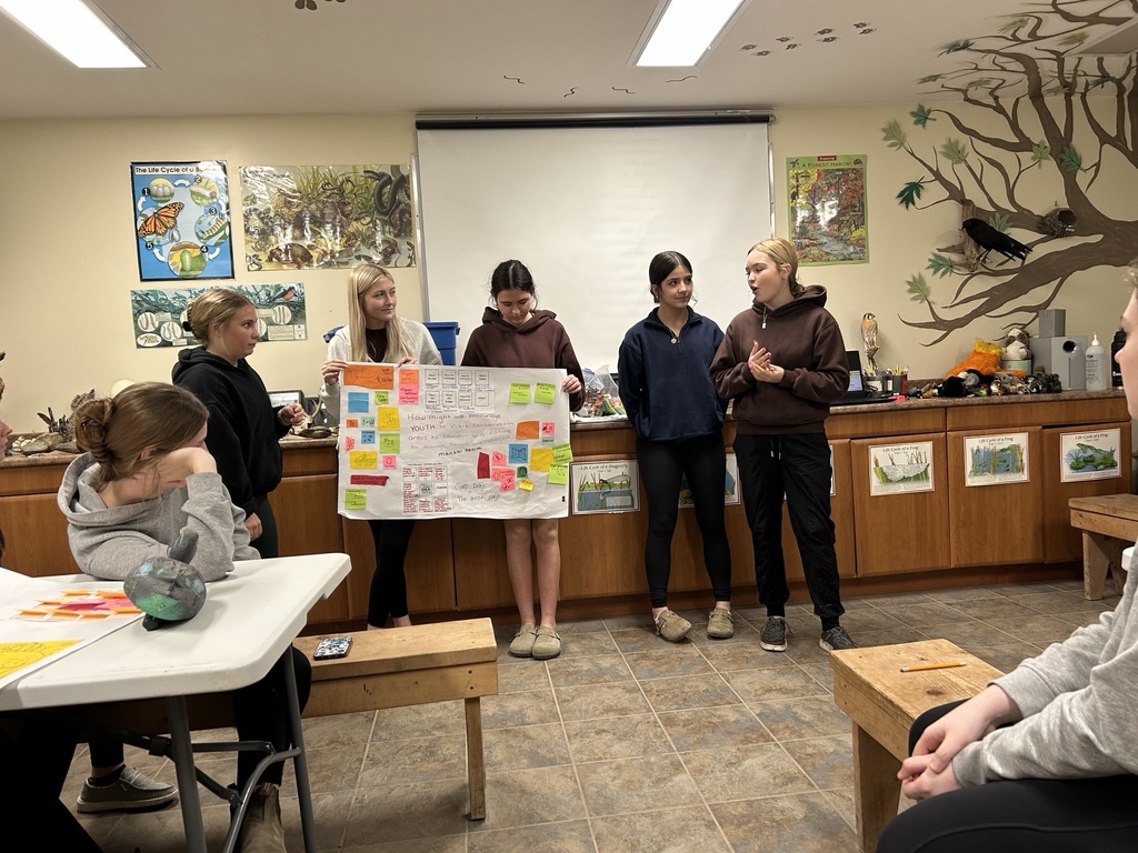 students presenting their ideas at front of group