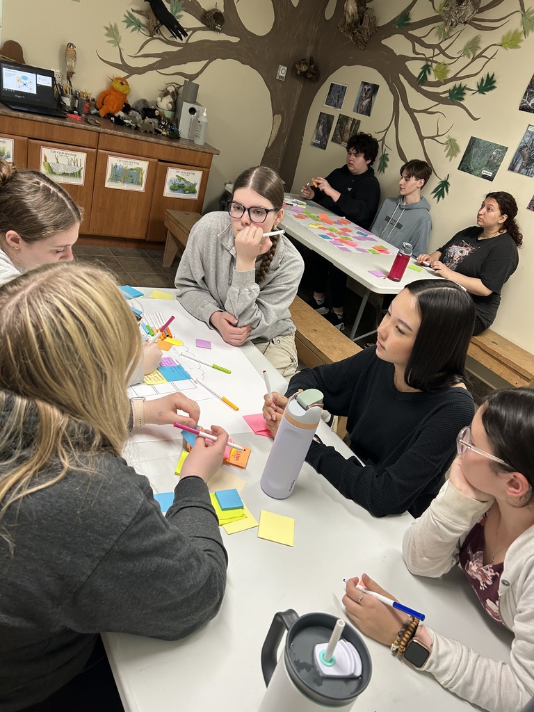 students brainstorming with sticky notes