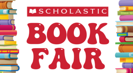 pictures describing upcoming events at London Road Public School. Image includes "Scholastic Book Fair" with books stacked on each side