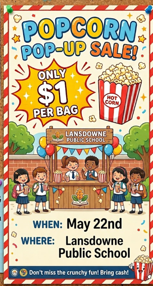 Pop up Popcorn Sale Tomorrow