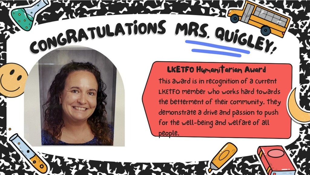 Postcard outlining the achievements of an award winning teacher