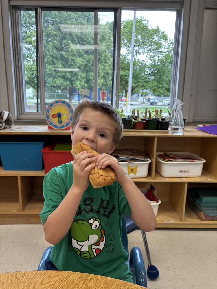 Student eating a sandwich