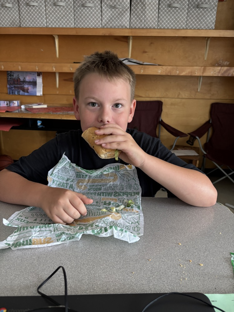 Student eating a