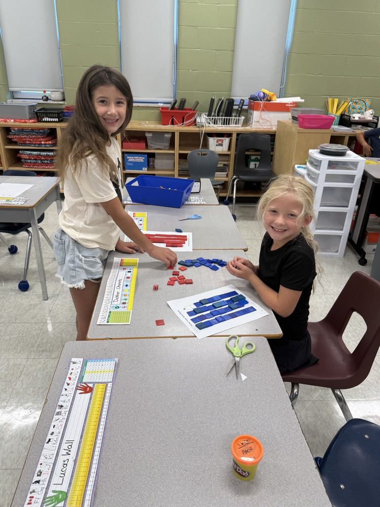 Grade 2/3 girls playing a math game