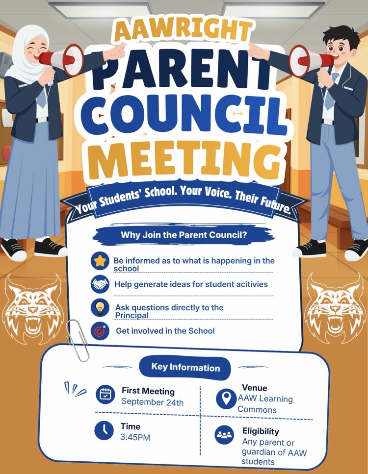 flyer advertising first parent council meeting on September 24th at 3:45pm at A A Wright 