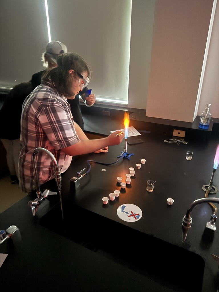 Flame test of copper.