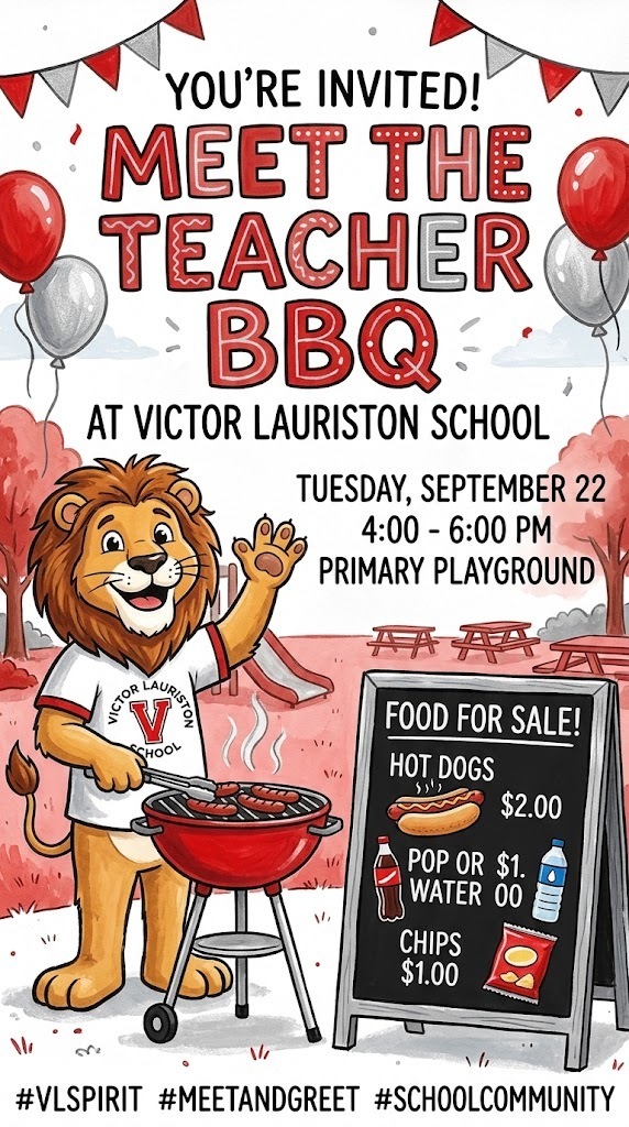 Poster advertising a Meet the Teacher BBQ on Sept 22 from 4:00 to 6:00 at the school