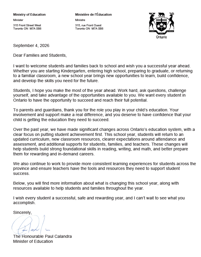 letter from Paul Calandra