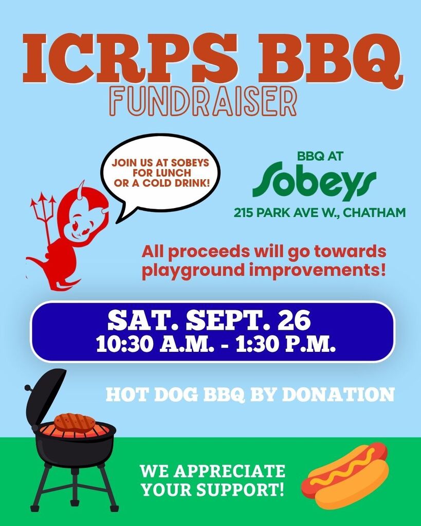ICRPS BBQ Fundraiser at Sobeys, 215 Park Ave W. Saturday, September 26th from 10:30am until 1:30pm. 