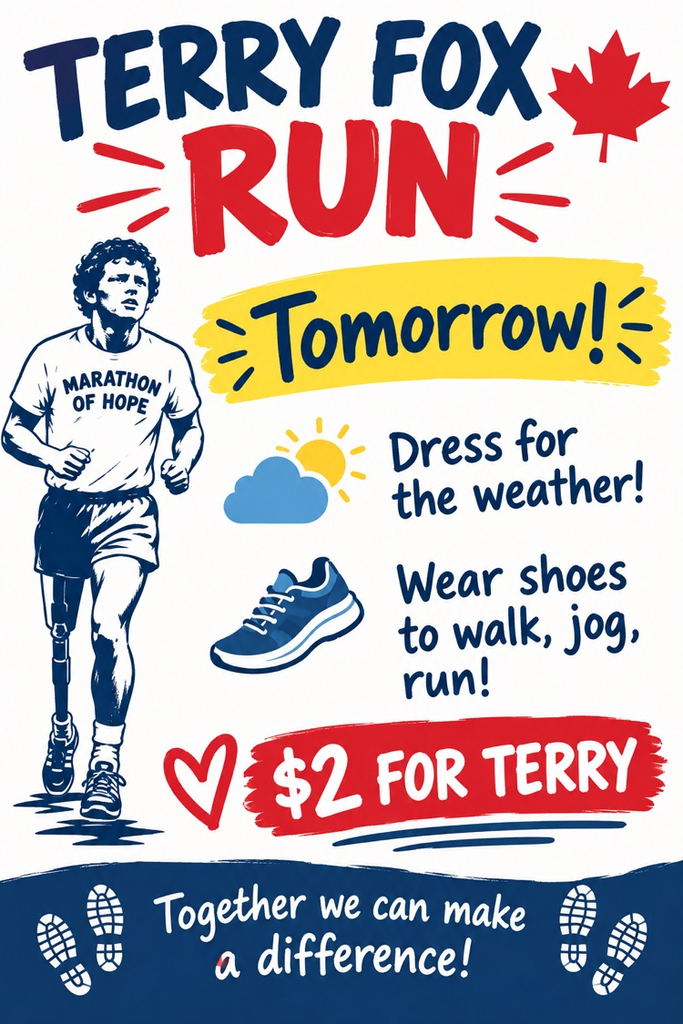 post her advertising the Terry Fox run at school